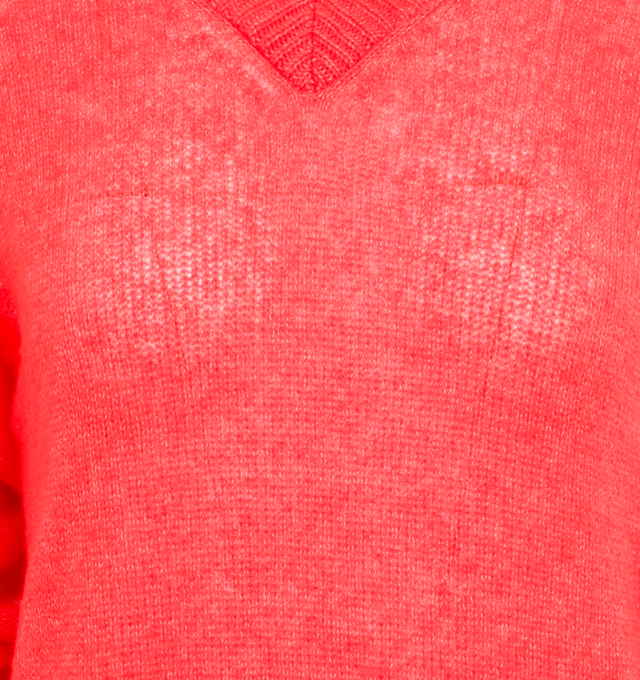 Image 3 of 3 - RED - THE ELDER STATESMAN Nimbus V-Neck Sweater featuring long sleeves, ribbed trim and regular fit. 63% cashmere, 37% cotton. Made in USA. 