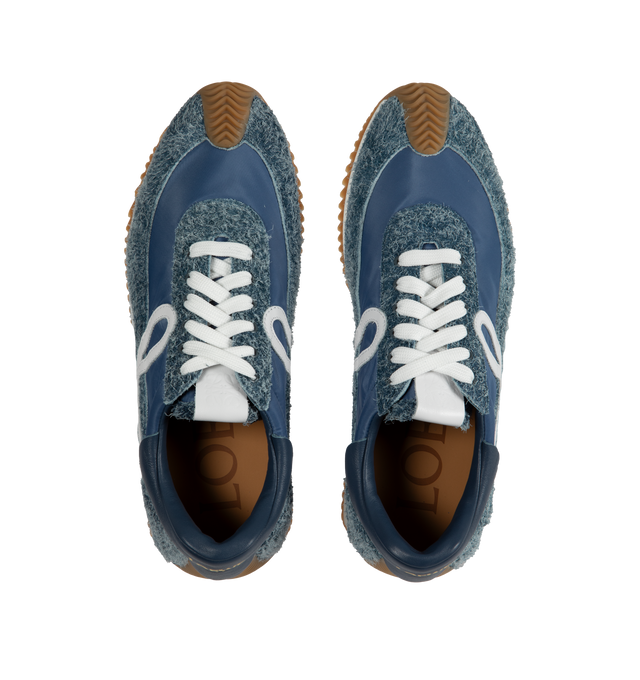 Image 5 of 5 - BLUE - LOEWE Flow Runner Sneaker featuring round toe, lace up, logo on the side, logo on the tongue and logo-printed insole. Brushed suede and nylon. 