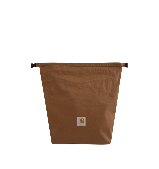 Image 3 of 4 - BROWN - CARHARTT WIP Canvas Roll-Up Insulated Bag featuring waxed canvas finish, wide opening for easy access, waterproof insulation lining, suitable for food contact, roll top with buckle closure and square label. 11 x 5.9 x 15.7 inch. 100% cotton. 