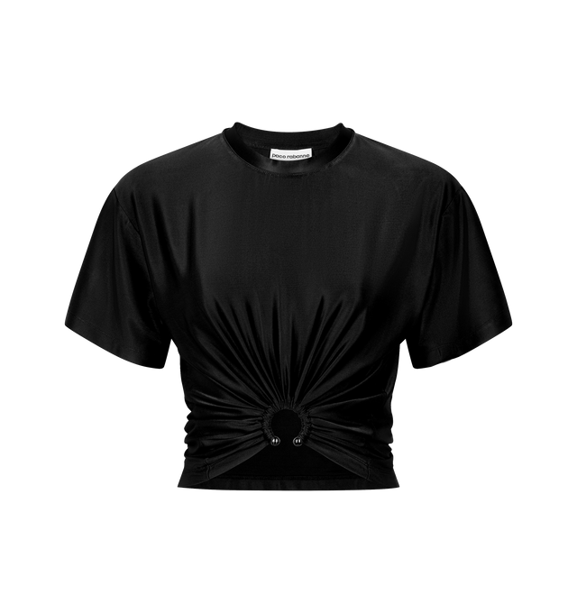 Image 1 of 1 - BLACK - RABANNE Haut Top featuring gathering throughout, crewneck, covered hardware at cropped hem and dropped shoulders. 100% cotton. Made in Portugal. 