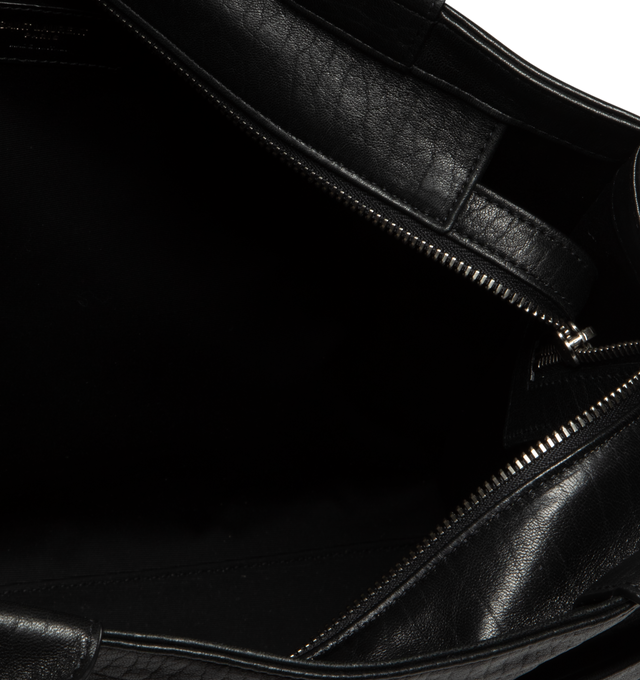 Image 3 of 3 - BLACK - SAINT LAURENT Sac Cabas Bag featuring grained leather exterior with bengaline lining, top zipper closure, one main compartment, interior button pocket and interior zipper pocket. 13.75" W x 13.5" H x 4.6" D. Strap drop: 9.5". 100% leather. Made in Italy 