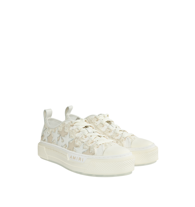 Image 2 of 5 - WHITE - AMIRI Boucle Stars Court Lowtop Sneakers featuring round toe, lace up, logo at the back, logo on the tongue, logo on the side, logo-printed insole. 