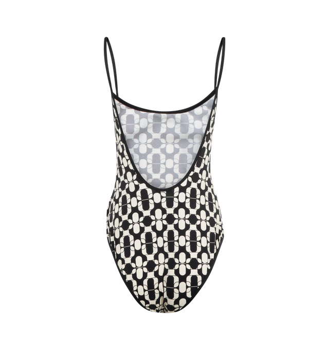 Image 2 of 2 - BLACK - MONCLER Printed Swimsuit featuring scoop neck, fixed shoulder straps, low back and printed pattern. 71% polyamide, 29% elastane. Made in Italy. 