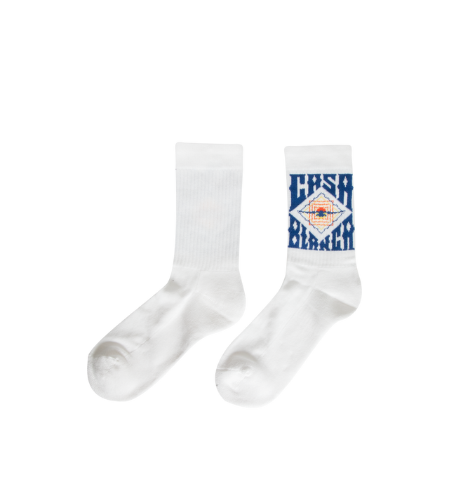 Image 2 of 2 - WHITE - The Casablanca Men's white Hermons Mirage Socks are a sports design crafted from a cotton blend, featuring the house's Casa artwork and signature diamond logo. 87% recycled cotton 12% polyamide 1% elastane. Made in Portugal 