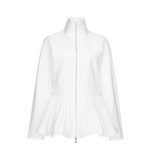 Image 1 of 1 - WHITE - Azzedine Alaa Womens Cotton Peplum Jacket is crafted from crisp cotton poplin with a front zip closure, a fitted high neckline, set-in long sleeves, and a flared peplum hem at hip length. Material 100% Cotton. Made in Italy. 