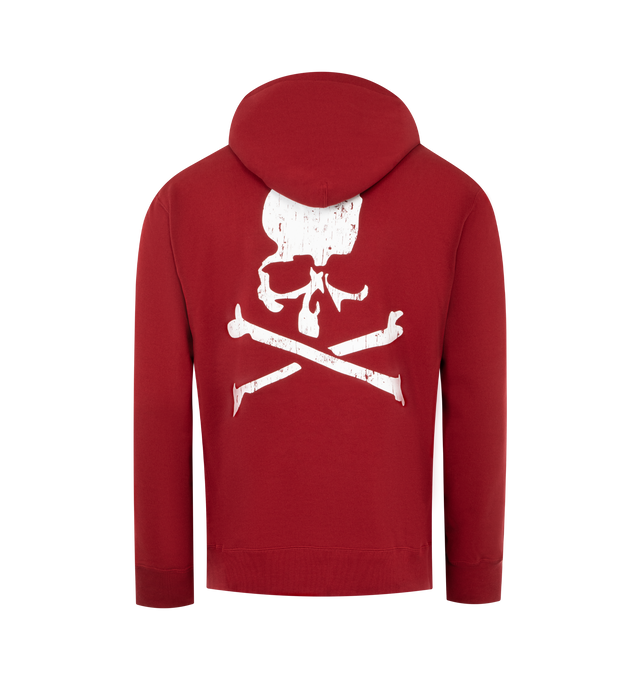 Image 2 of 2 - RED - MASTERMIND JAPAN Logo Hoodie featuring logo print on front, skull print to the rear, drawstring hood, drop shoulder, long sleeves, front pouch pocket and ribbed cuffs and hem. 100% cotton. 