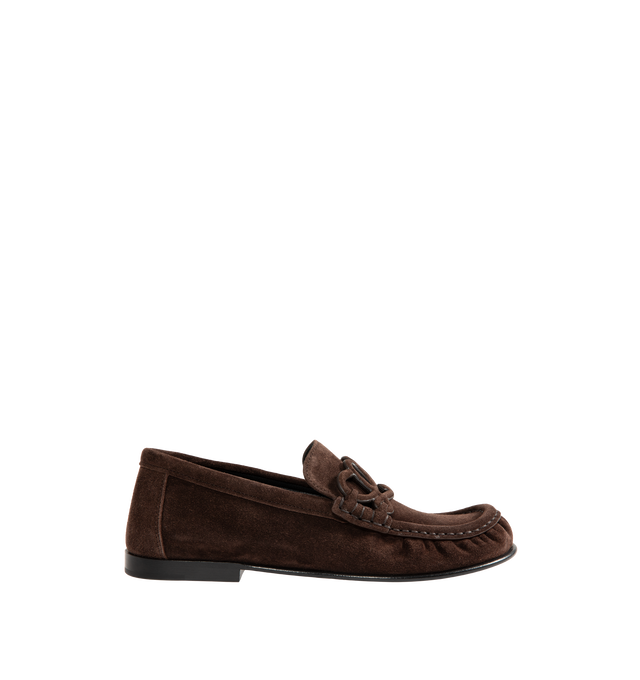 Image 1 of 4 - BROWN - Loewe Women's Double L Loafers are crafted from suede and feature the house's signature Double L detailing on the front. Upper: Suede Leather. 