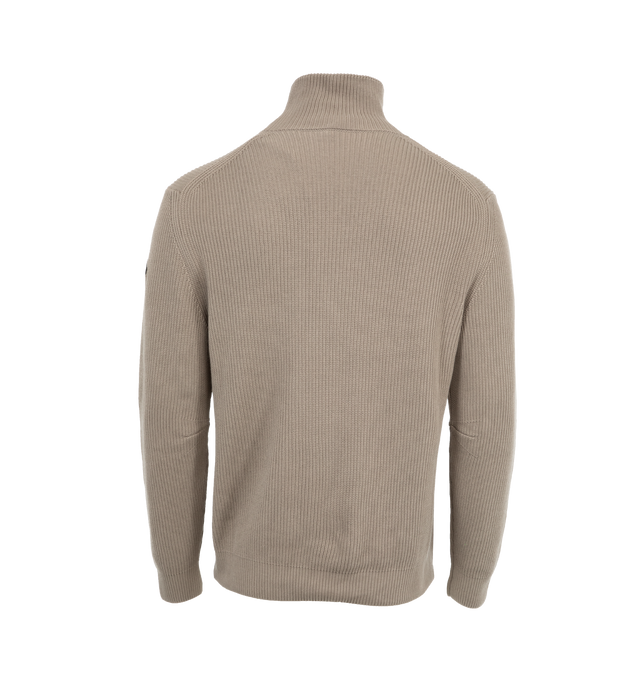 Image 2 of 3 - BROWN - MONCLER Turtleneck Sweater featuring  brioche stitch, Gauge 7 and embossed silicone logo patch. 100% cotton. 