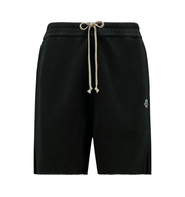 BLACK - RICK OWENS X MONCLER LONG BOXERS featuring above the knee length, loose fit, elastic waistband with drawstrings, stitched fly, side seam pockets, splits in the hem at the side seams and small logo on left thigh. BASE FABRIC: 65% Cotton, 35% Polyester. Made in Turkey.