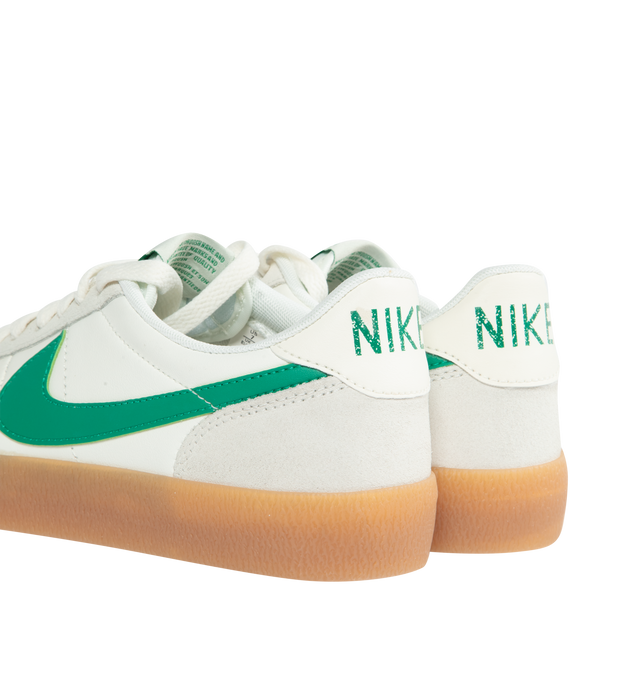 WHITE - NIKE Killshot 2 Leather featuring original low-profile tennis shoe, textured leathers, "NIKE" on the heel and bold Swoosh add heritage styling and rubber gum sole.