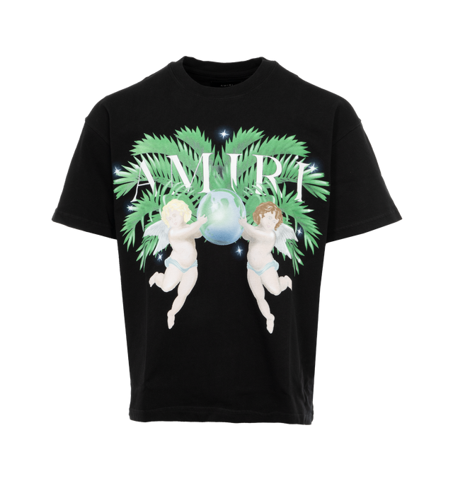 Image 1 of 4 - BLACK - AMIRI Airbrush Cherub Tee featuring logo graphic print at the chest, print to the rear, crew neck, short sleeves and straight hem. 100% cotton. 