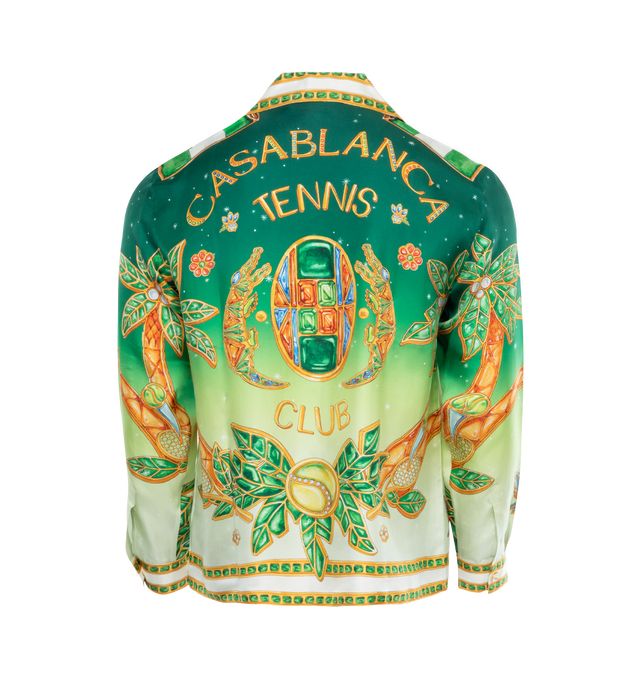 Image 2 of 2 - GREEN - CASABLANCA Cuban Collar Shirt featuring print throughout, notched collar, concealed button placket, chest patch pocket, long sleeves and straight hem. 100% silk. Made in Italy. 