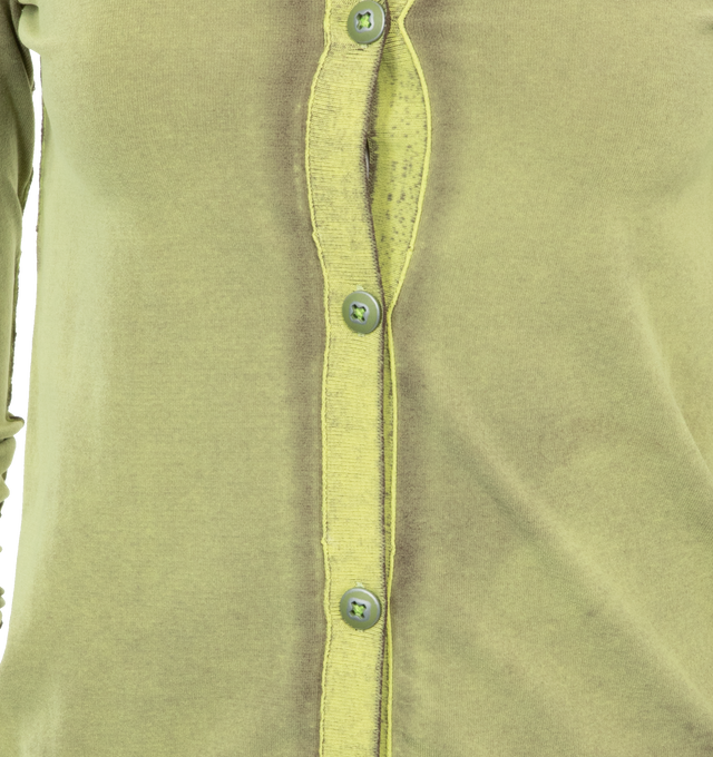 Image 3 of 3 - GREEN - ACNE STUDIOS Knit fitted cardigan in a hip length. Crafted from a stretch fabric with a printed finish. Detailed with a cut out snap button-up closure. 91% Nylon, 9% Elastane. 
