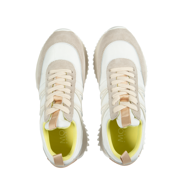 Image 5 of 5 - WHITE - MONCLER Pacey Low Top Sneakers featuring a bold logo and M-shaped accent, nylon technique and suede upper, mesh insole, lace closure, light TPU midsole and rubberized PU tread. 100% polyamide/nylon. Made in Italy. 