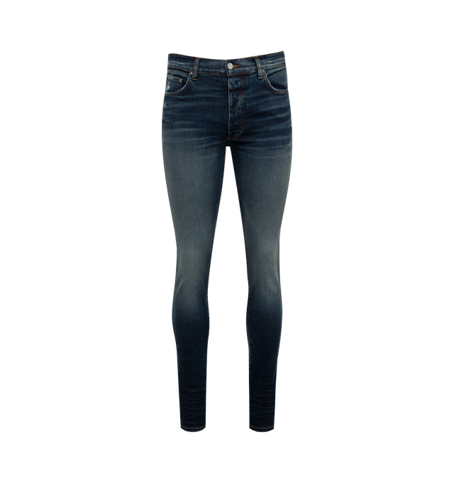 Image 1 of 2 - BLUE - AMIRI Stack Jeans are a 5-pocket style with a button fly. Cotton and elastane. Made in USA. 