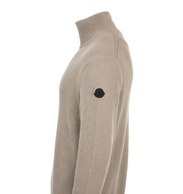 Image 3 of 3 - BROWN - MONCLER Turtleneck Sweater featuring  brioche stitch, Gauge 7 and embossed silicone logo patch. 100% cotton. 