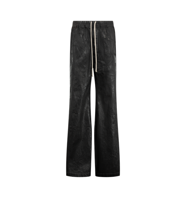 Image 1 of 3 - BLACK - Rick Owens Drkshdw Men's Wide Pusher Pants are crafted from heavyweight cotton sweatshirt jersey and feature a floor-length silhouette with a wide leg and slightly dropped crotch. Main Material: 100% Cotton. Waistband: 97% Cotton, 3% Elastane. Pockets: Side Front Jet Pockets, Square Back Pockets. Closure: Elasticized Drawstring Waist and Snap Side Closures. 