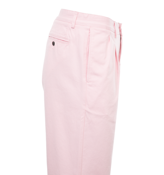 Image 3 of 4 - PINK - NOAH Twill Double Pleated Pants featuring double-pleated with zip-fly and button-closure, side seam front pockets and besom back pockets with button-closure. 100% organic cotton denim. Made in Portugal. 