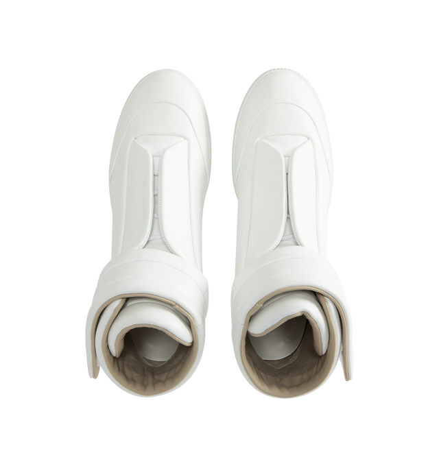 Image 5 of 5 - WHITE - MAISON MARGIELA Future Sneakers featuring mid top sneaker, strap and velcro closure at the front and four stitches at the back. 100% calfskin leather. Made in Italy. 