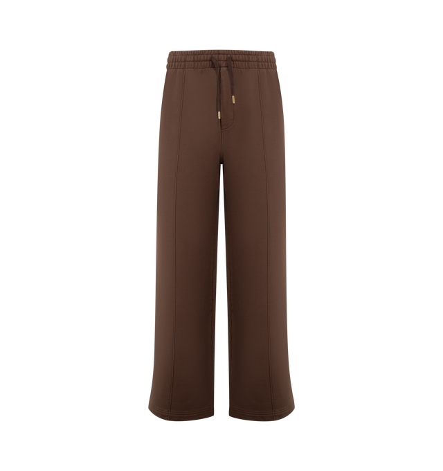 Image 1 of 3 - BROWN - Casablanca Men's Embroidered Pintuck Joggers are crafted from premium cotton and feature a relaxed silhouette with pintuck detailing, an elasticated drawstring waistband, ribbed cuffs, side pockets, and signature embroidered branding. These designer joggers combine exceptional everyday comfort with Casablanca's refined luxury sportswear aesthetic, creating an elevated essential for casual styling. Main Material: 100% Cotton. 