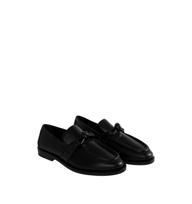 Image 2 of 4 - BLACK - BOTTEGA VENETA Astaire Loafer featuring a raised apron toe, signature knot, leather upper, lining and sole. Made in Italy. 
