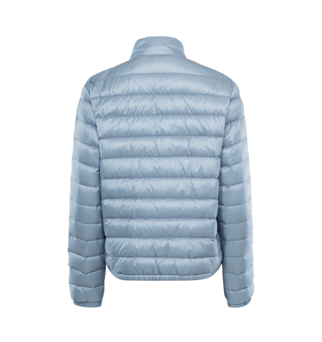 Image 2 of 2 - BLUE - MONCLER Lans Short Down Jacket featuring tech fabric with down fill, standup collar featuring snap buttons, zip-up closure, flap pockets and logo patch at sleeve. 100% polyamide/nylon. Padding: 90% down, 10% feather. Made in Armenia.