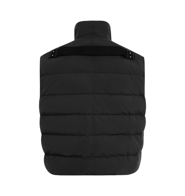 Image 2 of 2 - BLACK - RICK OWENS SL Flight Vest featuring in lightweight matte nylon featuring water-repellent brushed quilted finish, goose down padding, standing collar, asymmetrical front zip closure, pockets and cotton strap with rivets on the back rack. 100% nylon. Made in Italy. 