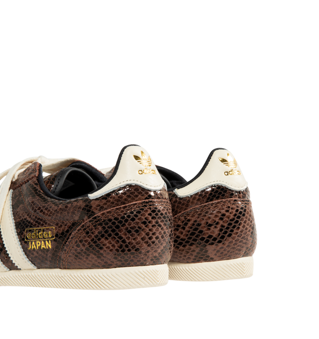Image 3 of 5 - BROWN - Japan Sneaker featuring soft smooth leather upper accented with snakeskin-look details, regular fit, lace closure, leather upper, synthetic lining and rubber outsole. 