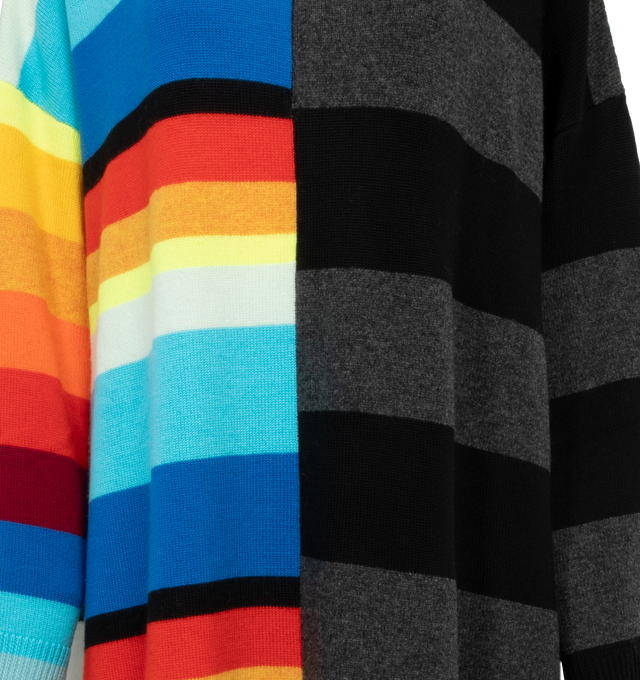 MULTI - CHRISTOPHER JOHN ROGERS Oversized Colorblock Striped Sweater Dress featuring colorblocked stripes on front and a checkered back, mock neckline, long sleeves, ribbed trim, full length and loose fit. Wool/nylon/polyamide.