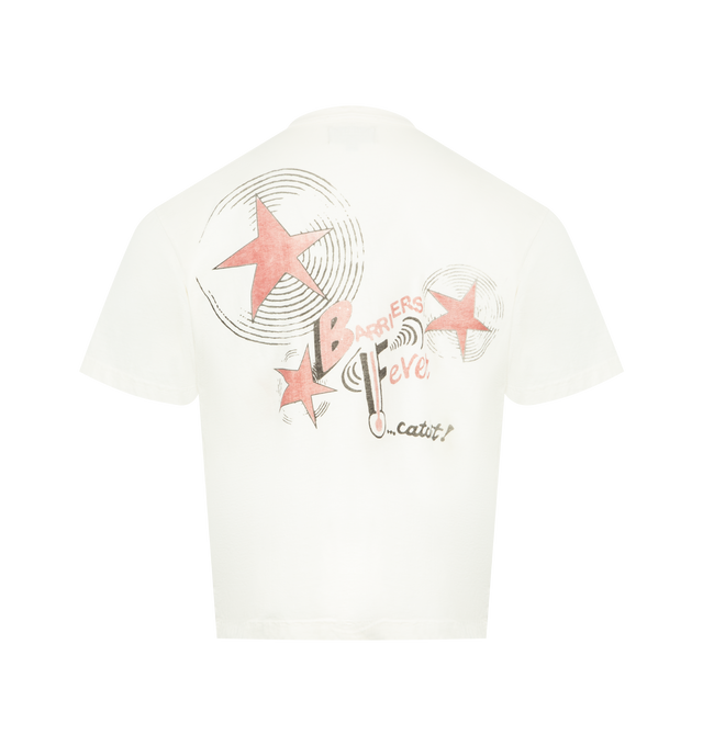 Image 2 of 2 - WHITE - BARRIERS Fever Tee featuring crew neck, short sleeves, light distressing for vintage effect, oversized screen printed graphic and boxy fit. 100% cotton. 