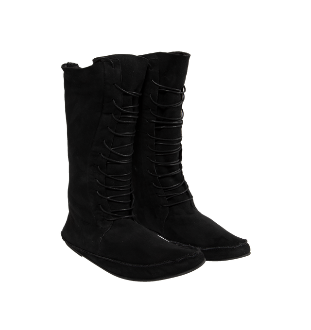 Image 2 of 4 - BLACK - THE ROW Tyler lace-up calf high boot in shearling-lined suede with waxed cotton laces, zipper closure at the back and rubberized sole. 100% leather. Made in Italy. 