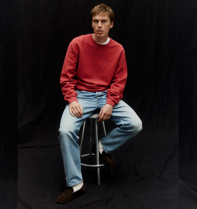 Image 2 of 3 - RED - SAINT LAURENT Crewneck Sweatshirt featuring long sleeves, crewneck and ribbed hem and cuffs. 100% cotton. Made in Italy. 