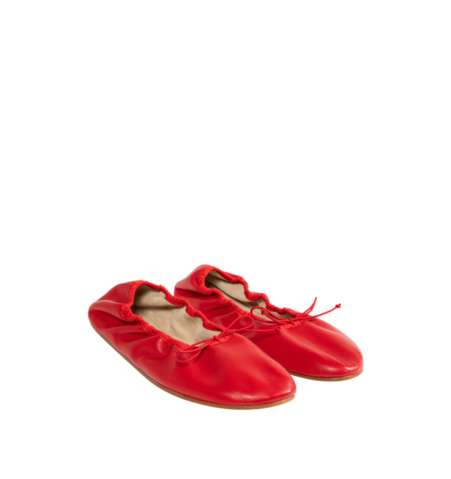 Image 2 of 4 - RED - The Row Classic ballet flat in smooth nappa leather with grosgrain piping, adjustable elastic tie, and flexible leather sole. 100% Lambskin Leather with leather sole. Made in Italy. 