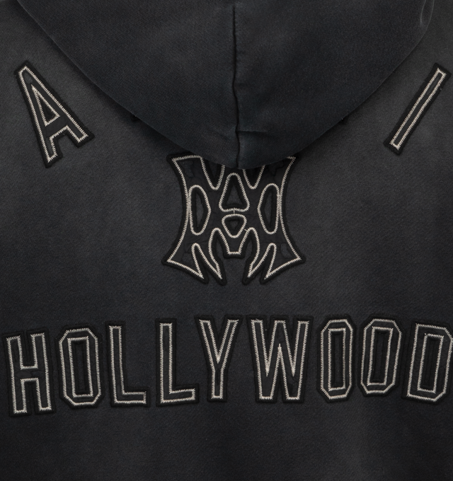 Image 4 of 4 - BLACK - Amiri MA Hollywood Hoodie has an attached hood, an oversized fit, a core logo embroidered on the chest and at the back, ribbed trims, and a kangaroo pocket. 100% cotton. Made in Italy.  