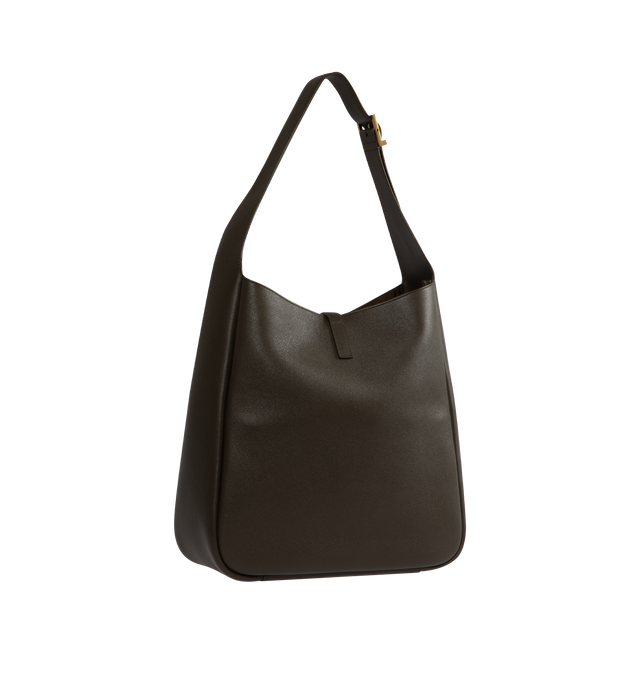 Image 2 of 3 - BROWN - SAINT LAURENT Large Le 5  7 Supple featuring two main compartments, inner zip pocket, adjustable strap, open top with cassandre hook closure and suede lining. 11.8 X 12.2 X 5.1 inches. Handle drop: 11.8 inches. 100% calfskin leather. Made in Italy.  