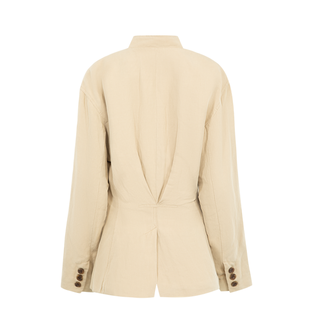 Image 2 of 2 - NEUTRAL - ISABEL MARANT Soraya Linen and Silk-Blend Blazer featuring embossed front pockets, no lapel, slightly loose fit, close fit at the waist, one single-breasted button and pleated. 62% linen, 38% silk. Lining: 100% cotton. Made in India. 