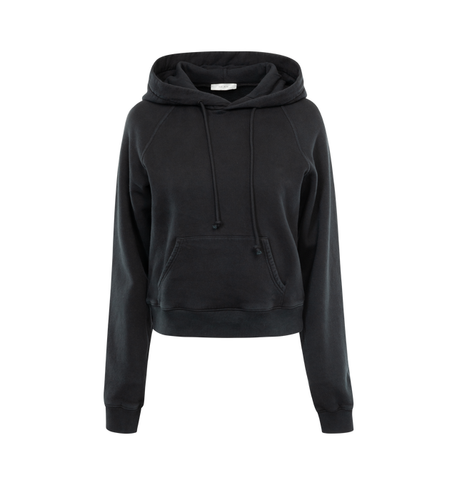 Image 1 of 3 - BLACK - THE ROW Timmi Top featuring cropped fit, hooded, heavy French cotton terry with double-lined hood for softness, kangaroo pocket, and sun-faded finish for a worn-in feel. 93% cotton, 7% polyamide. Made in Italy. 