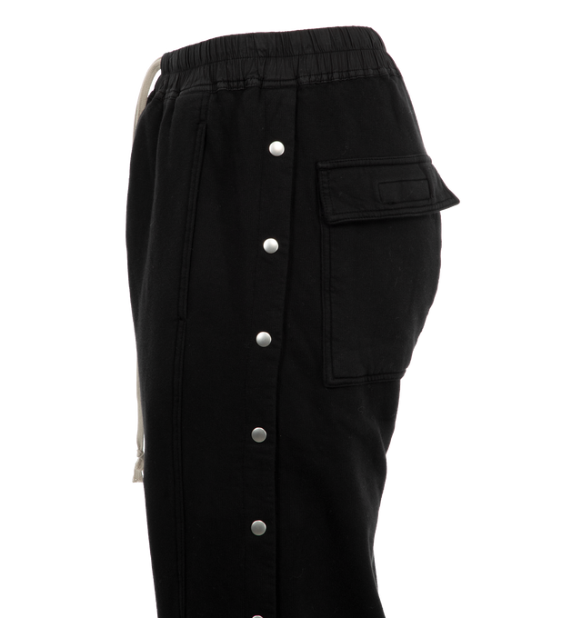 Image 3 of 3 - BLACK - Dark Shadow Pusher Pants have an elastic drawstring waist with a button fly, 4 pockets, and press-stud vents at the outseams. 100% cotton. Made in Italy.  