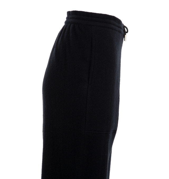 Image 3 of 3 - NAVY - THE ROW Bonnette Pant featuring high-waisted, pull-on pant in fluid wool crepe with relaxed fit, snap buttons with drawstring waistband, and side seam pockets. 80% wool, 20% polyamide. Made in Italy. 