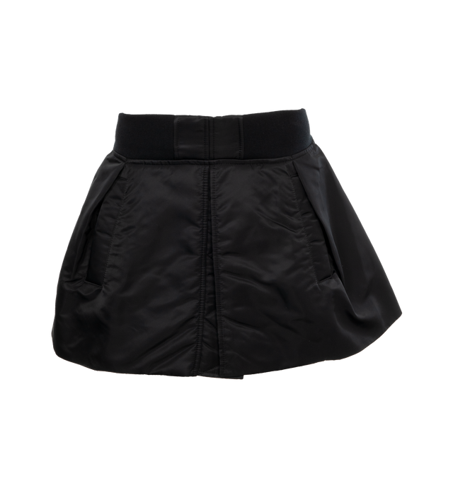 BLACK - SACAI Nylon Twill Shorts featuring waistband, side slit pockets, back zipper and wide legs. 100% nylon.