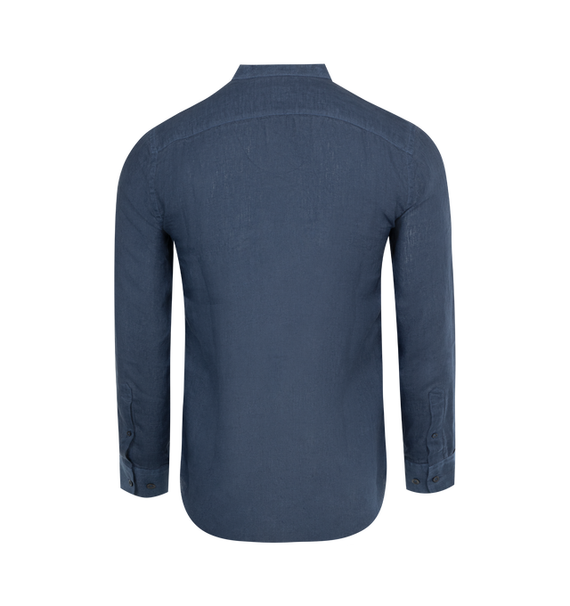 Image 2 of 2 - NAVY - 120% LINO Slim Fit Shirt featuring long sleeves, button front closure, band collar and button cuffs. 100% linen. 