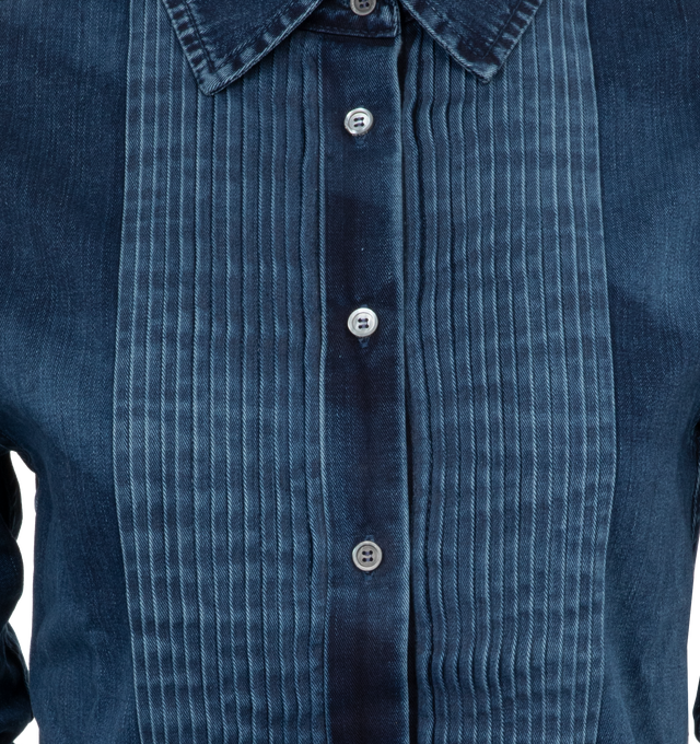 Image 3 of 3 - BLUE - Loewe Shirt crafted in lightweight washed cotton denim with regular fit and length, Featuring a classic collar, button cuffs, button front fastening, pintuck detail at the front, knife pleats at the back, curved hem and Anagram embroidery placed at the back. Cotton. Made in Italy. 