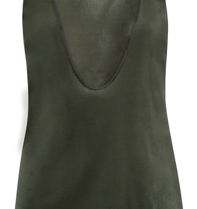 Image 2 of 2 - GREEN - Saint Laurent tank top made with responsible viscose featuring a plunging scoop neckline and arms, with tonal Cassandre embroidery above the hem. 100% viscose. Made in Italy. 