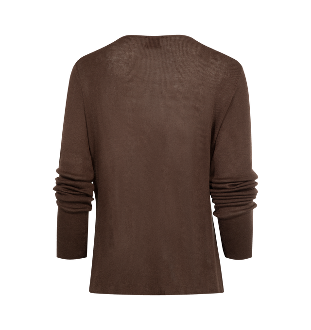 Image 2 of 2 - BROWN - DEIJI STUDIOS Knit Top with sculptural seam detailing, featuring exposed bind finishes at neckline, hem and cuffs. designed with a soft wide v neckline, slim sleeve and regular length. 100% ecoviscose. 