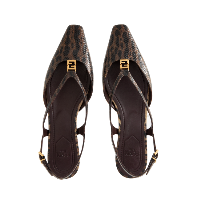 Image 4 of 4 - BROWN - FENDI FFold Slingback Shoe featuring square toe, straps that wrap around the foot, metal FF detail with a special design that includes a functional hinge in the center and gold-finish metalware. 100% karung snake leather. Made in Italy. 
