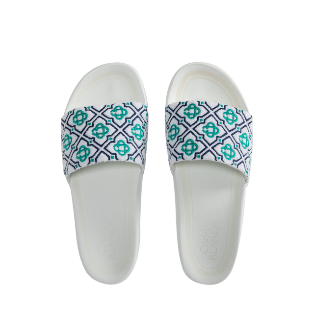 Image 4 of 4 - BLUE - Casablanca terry sliders are crafted from an embroidered terry fabric and feature the house's diamond logo and signature Laurel artwork on its uppers. Completed with padded rubber soles. 100% polyester with 80% polyester 20% cotton lining. Made in Portugal. 