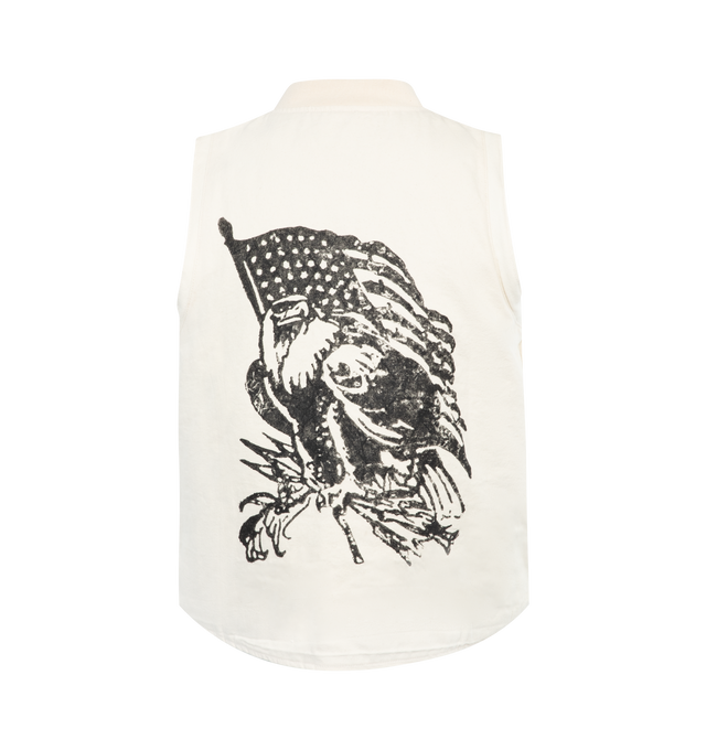 Image 2 of 2 - WHITE - ONE OF THESE DAYS Altamont Vest featuring garment wash for vintage finish, printed artwork, zip closure, front pockets and sleeveless. 100% cotton. 