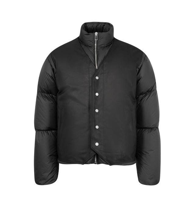 Image 2 of 4 - BLACK - SECOND LAYER Neda Down Puffer Jacket featuring heavy weight jacket in cropped boxy fit, removable hood, fully lined and padded. Calf leather, goose down, nylon. 