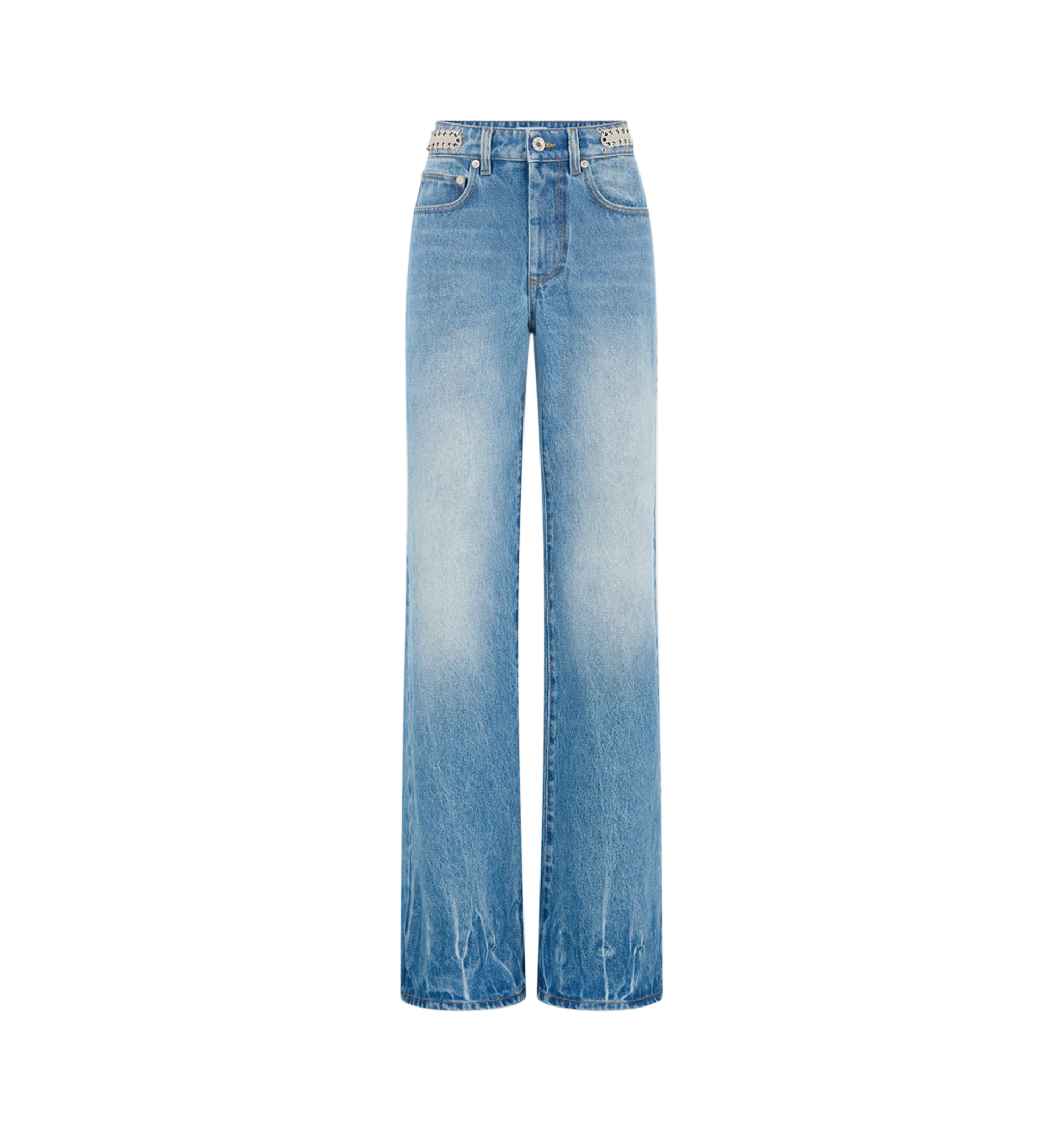 Embellished Cotton Denim Wide Jeans