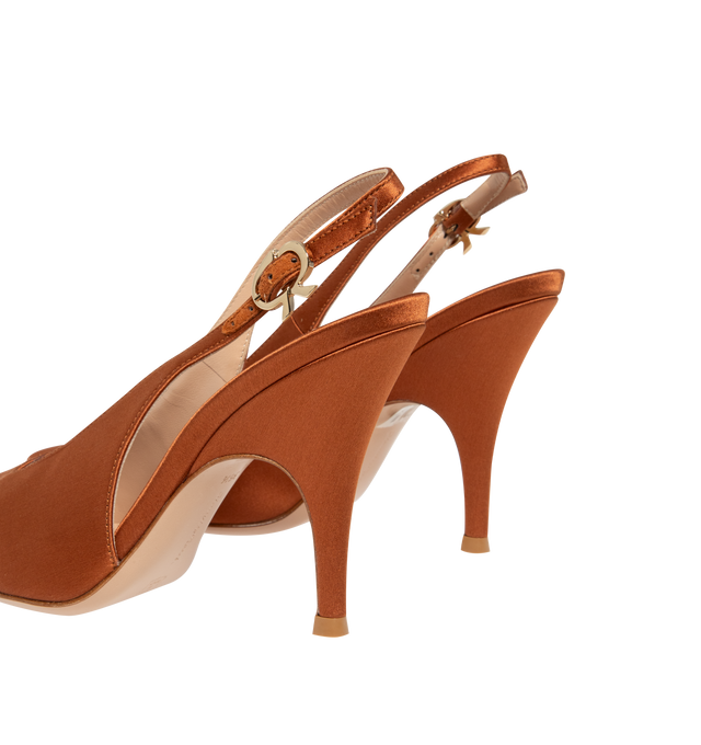 Image 3 of 4 - ORANGE - Gianvito Rossi Womens Sofia Sling Pumps are crafted from stretch crepe satin textile. Feature a pointed toe, elasticized slingback strap, signature Sofia sculptural heel, and leather sole. Heel Height: 9.5 cm. Main Material: Stretch Crepe Satin Textile; Sole: Leather. Handmade in Italy. 